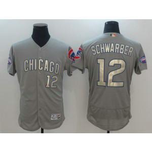 MLB Cubs 12 Kyle Schwarber Grey World Series Champions Gold Program Flexbase Men Jersey