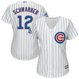 MLB Cubs 12 Kyle Schwarber White 2016 World Series Champions New Cool Base Women Jersey