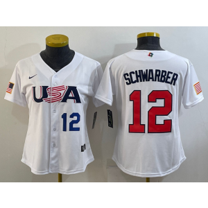 MLB Cubs 12 Kyle Schwarber White 2023 World Baseball Classic Youth Jersey