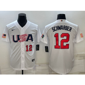 MLB Cubs 12 Kyle Schwarber White 2023 World Series Cool Base Men Jersey