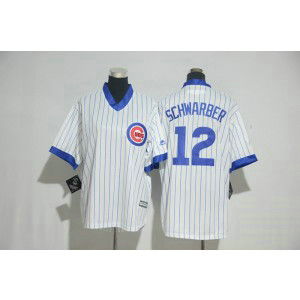 MLB Cubs 12 Kyle Schwarber White Throwback Cool Base Youth Jersey