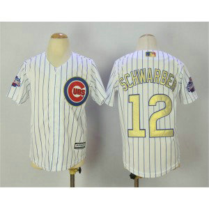 MLB Cubs 12 Kyle Schwarber White World Series Champions Gold Program Cool Base Youth Jersey