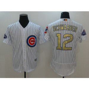 MLB Cubs 12 Kyle Schwarber White World Series Champions Gold Program Flexbase Men Jersey