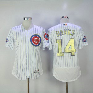 MLB Cubs 14 Ernie Banks White 2017 Gold Program Flexbase Men Jersey