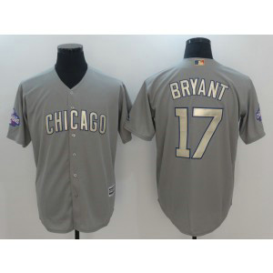 MLB Cubs 17 Kris Bryant Grey World Series Champions Gold Program Cool Base Men Jersey