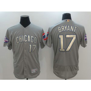 MLB Cubs 17 Kris Bryant Grey World Series Champions Gold Program Flexbase Men Jersey