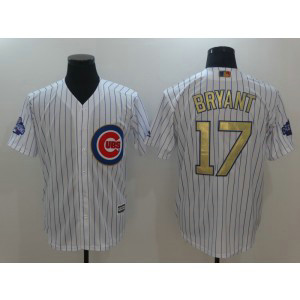 MLB Cubs 17 Kris Bryant White World Series Champions Gold Program Cool Base Men Jersey