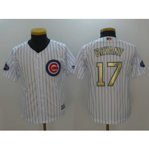 MLB Cubs 17 Kris Bryant White World Series Champions Gold Program Cool Base Women Jersey