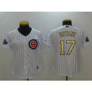 MLB Cubs 17 Kris Bryant White World Series Champions Gold Program Cool Base Youth Jersey