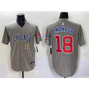 MLB Cubs 18 Imanaga Grey Gold Nike Cool Base Men Jersey
