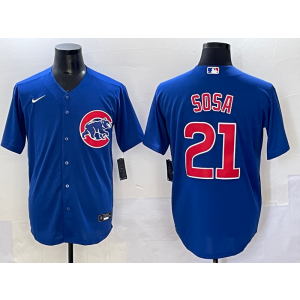 MLB Cubs 21 Sosa Blue Nike Cool Base Men Jersey