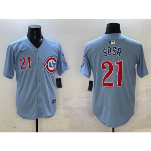 MLB Cubs 21 Sosa Blue Nike Cool Base Men Jersey