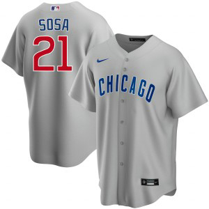 MLB Cubs 21 Sosa Grey Nike Cool Base Men Jersey