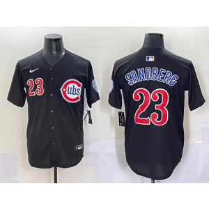 MLB Cubs 23 Ryne Sandberg Black Nike Cool Base Men Jersey