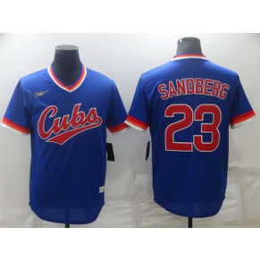 MLB Cubs 23 Ryne Sandberg Blue Throwback Men Jersey