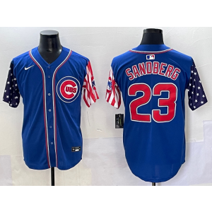 MLB Cubs 23 Ryne Sandberg Blue USA Flag Nike Cool Base Men Jersey