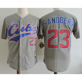 MLB Cubs 23 Ryne Sandberg Gray 1994 Cooperstown Colletcion Men Jersey