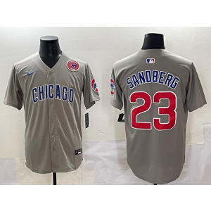 MLB Cubs 23 Ryne Sandberg Grey Nike Cool Base Men Jersey
