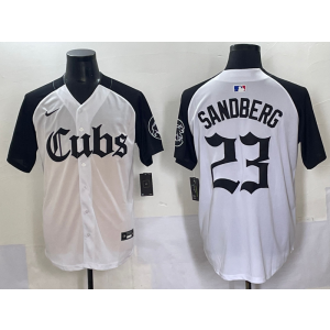 MLB Cubs 23 Ryne Sandberg White Black Nike Cool Base Men Jersey