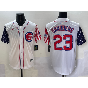MLB Cubs 23 Ryne Sandberg White USA Flag Nike Cool Base Men Jersey