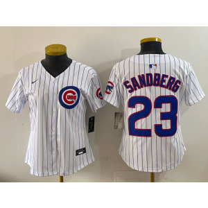 MLB Cubs 23 Sandberg White Nike Cool Base Women Jersey