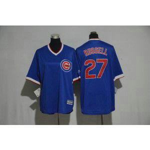 MLB Cubs 27 Addison Russell Blue Throwback Cool Base Youth Jersey