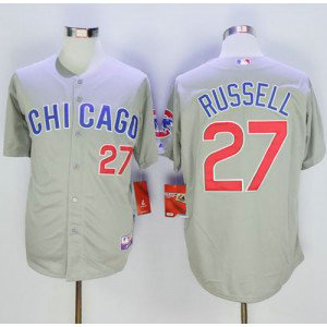 MLB Cubs 27 Addison Russell Grey Road Cool Base Men Jersey