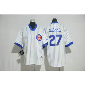 MLB Cubs 27 Addison Russell White Throwback Cool Base Youth Jersey