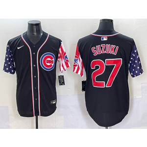 MLB Cubs 27 Seiya Suzuki Black USA Flag Nike Cool Base Men Jersey