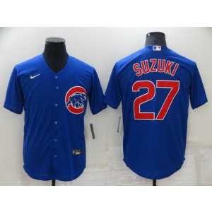 MLB Cubs 27 Seiya Suzuki Blue Nike Cool Base Men Jersey