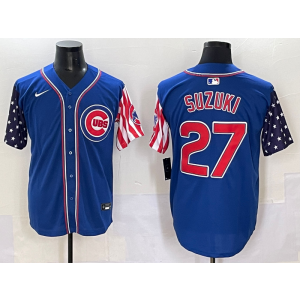 MLB Cubs 27 Seiya Suzuki Blue USA Flag Nike Cool Base Men Jersey