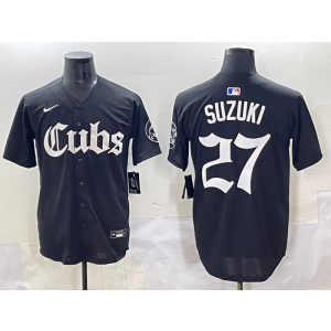 MLB Cubs 27 Seiya Suzuki New Black Nike Cool Base Men Jersey