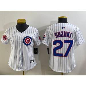 MLB Cubs 27 Seiya Suzuki White Nike Cool Base Women Jersey