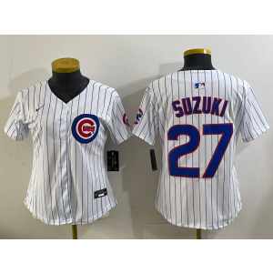 MLB Cubs 27 Seiya Suzuki White Nike Cool Base Youth Jersey