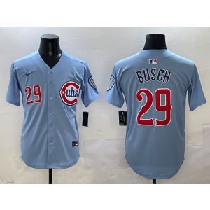 MLB Cubs 29 Michael Busch Light Blue Nike Cool Base Men Jersey