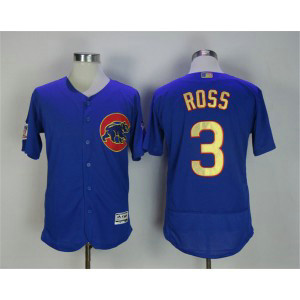 MLB Cubs 3 David Ross Blue World Series Champions Gold Program Flexbase Men Jersey