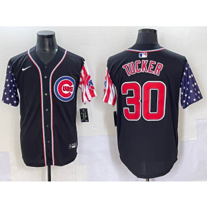 MLB Cubs 30 Kyle Tucker Black USA Flag Nike Cool Base Men Jersey