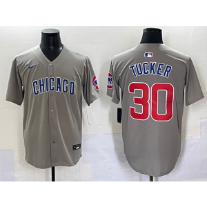 MLB Cubs 30 Kyle Tucker Grey Nike Cool Base Men Jersey