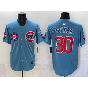 MLB Cubs 30 Kyle Tucker Light Blue 2025 Tokyo Series Nike Cool Base Men Jersey