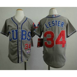MLB Cubs 34 Jon Lester Grey Alternate Road Cool Base Youth Jersey