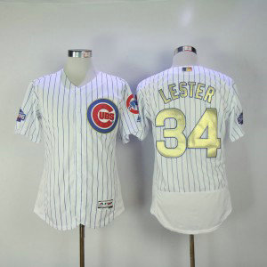 MLB Cubs 34 Jon Lester White 2017 Gold Program Flexbase Men Jersey