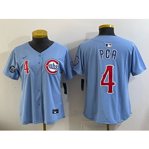 MLB Cubs 4 Pca Light Blue Nike Cool Base Women Jersey