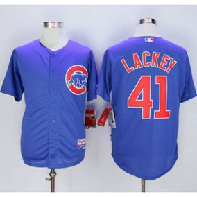 MLB Cubs 41 John Lackey Blue Alternate Cool Base Men Jersey