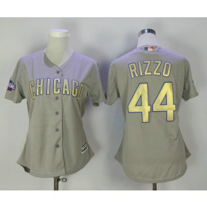 MLB Cubs 44 Anthony Rizzo Gray World Series Champions Gold Program Cool Base Women Jersey