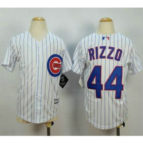 MLB Cubs 44 Anthony Rizzo White(Blue Strip) Cool Base Youth Jersey