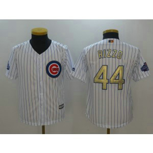 MLB Cubs 44 Anthony Rizzo White World Series Champions Gold Program Cool Base Youth Jersey