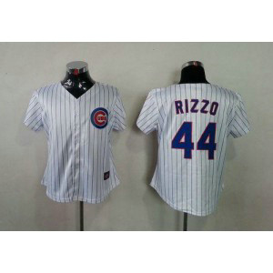 MLB Cubs 44 Anthony Rizzo White with Blue Strip Fashion Women Jersey