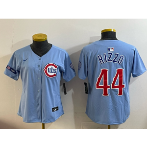 MLB Cubs 44 Rizzo Light Blue Nike Cool Base Women Jersey