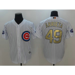 MLB Cubs 49 Jake Arrieta White World Series Champions Gold Program Cool Base Men Jersey