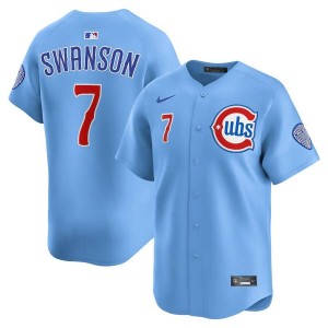 MLB Cubs 7 Dansby Swanson Baby Blue 2024-25 Alternate Nike Cool Base Men Jersey